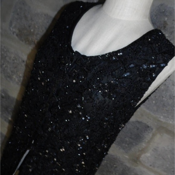 THEO MILES sz M black sequined beaded sleeveless blouse vest - Picture 6 of 7